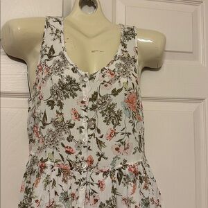 Frye Floral Midi Dress in White with Green and Peach
